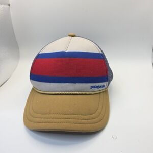 Patagonia Striped Trucker Hat Tan Blue Red Mesh Snapback Rope Cap Retro OSFA